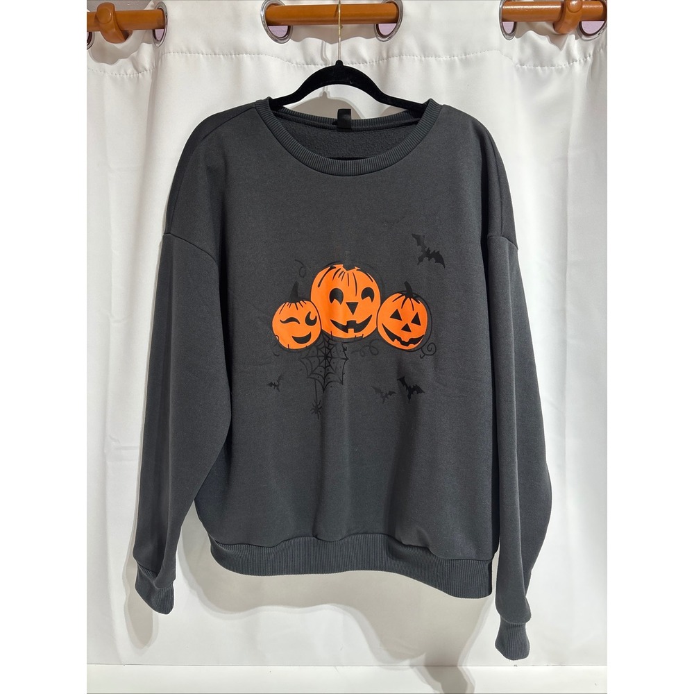 SHEIN Pumpkin Graphic Sweatshirt Women Small Gray Excellent Halloween Pullover